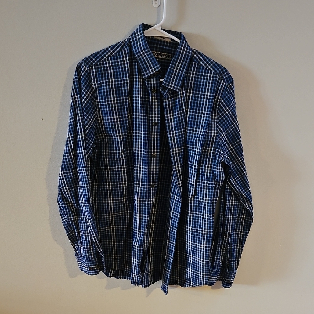 Express Men's Casual Blue Checkered Shirt